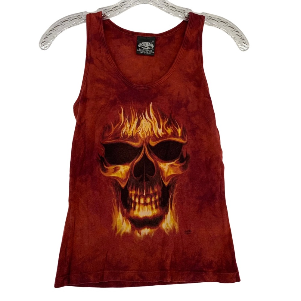 VTG 90s Y2K Skulbone Fire Skull Tank Top Women’s Size L (fits like S)